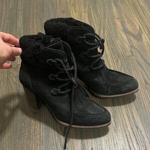 UGG Black Suede Lace-Up Heeled Ankle Boots